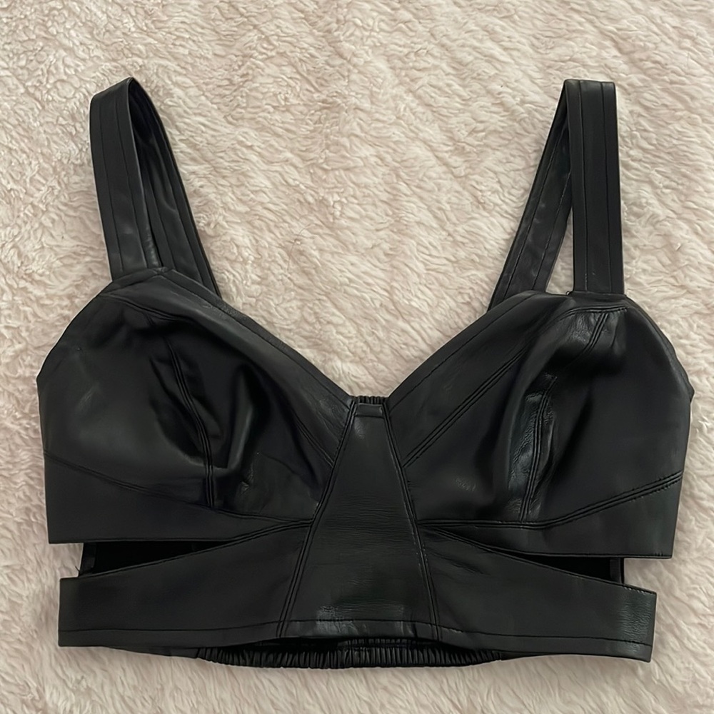 Sexy leather crop top